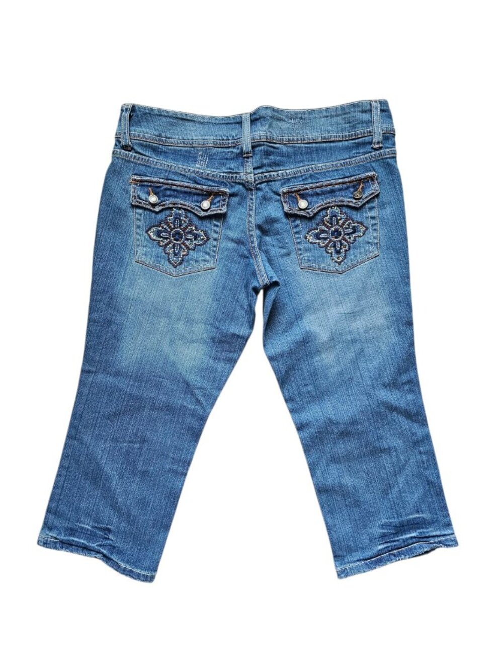 DEADSTOCK NOBO No Boundaries embroidered & studded denim capri . Size 11 JR - Picture 1 of 9